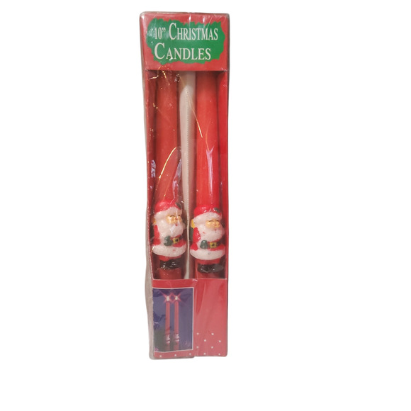VTG Kingsbridge Int. 2 Santas Red Taper Candles Holiday Christmas 10" Sealed NOS - Picture 1 of 8